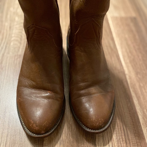 Bona Allen Boots Vintage Round Toe Cowboy Brown Leather Women Size 8 - Picture 3 of 9